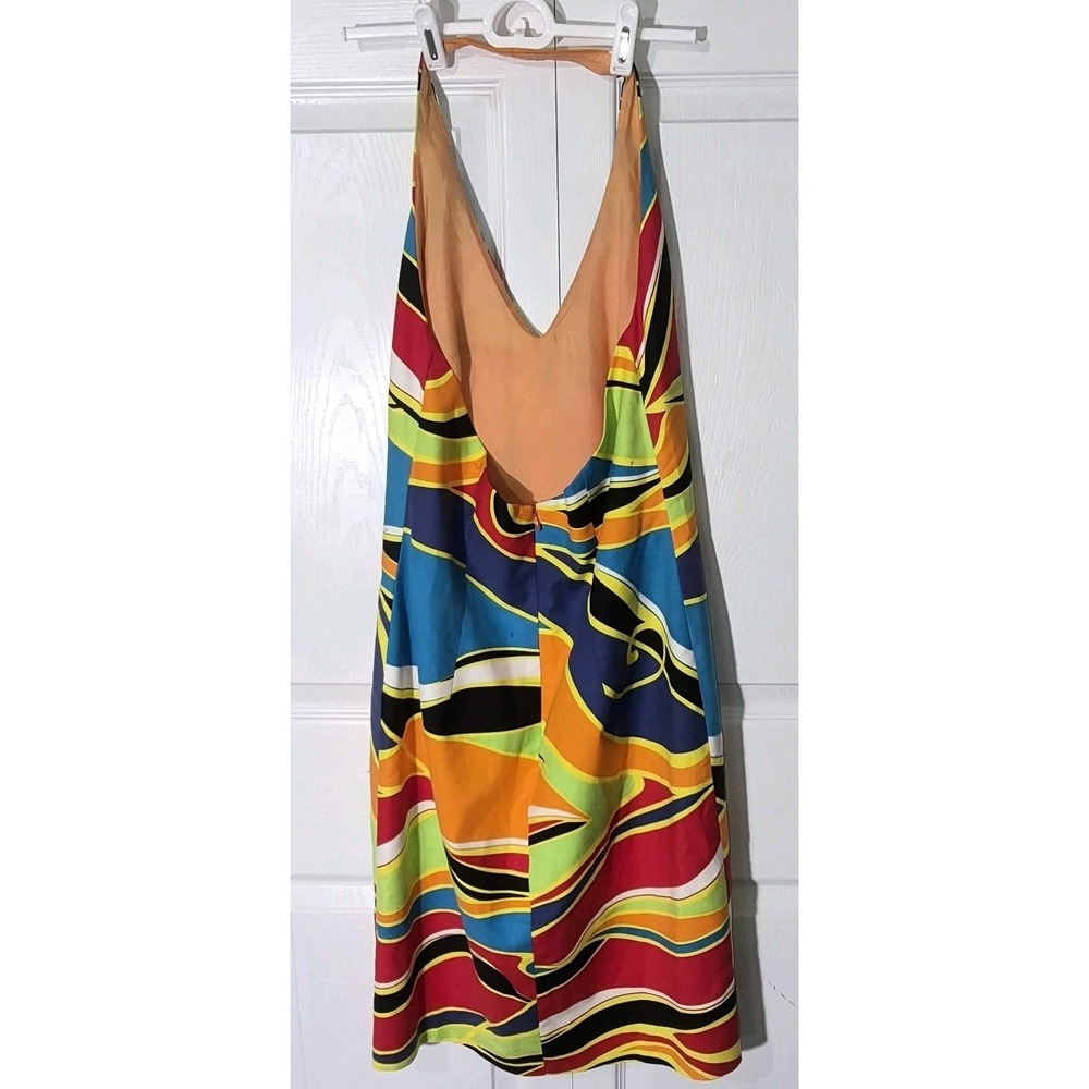 David Meister Y2K Vintage Halter Dress Psychedelic Swirl Cotton Mod Size 6 - Picture 3 of 8